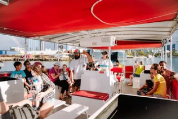 a group of people standing in a room
